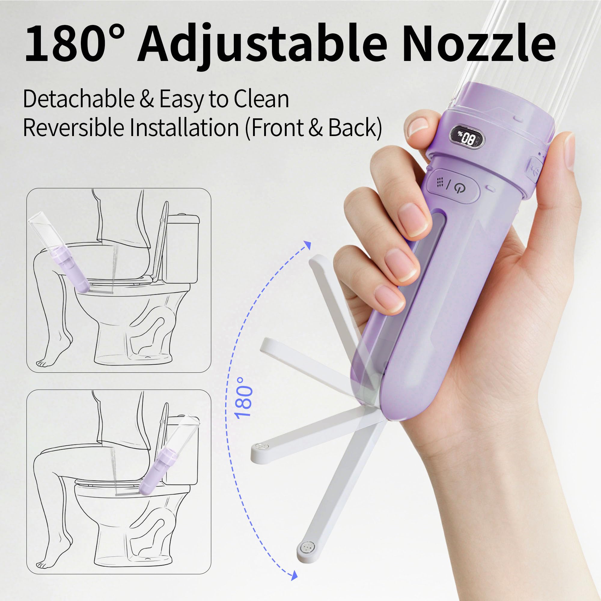 Bidet portatile da viaggio, spruzzatore per l'igiene personale per donne e uomini, bidet portatile portatile per WC, ricaricabile, elettrico, portatile, ad alta pressione, pieghevole, alimentato a