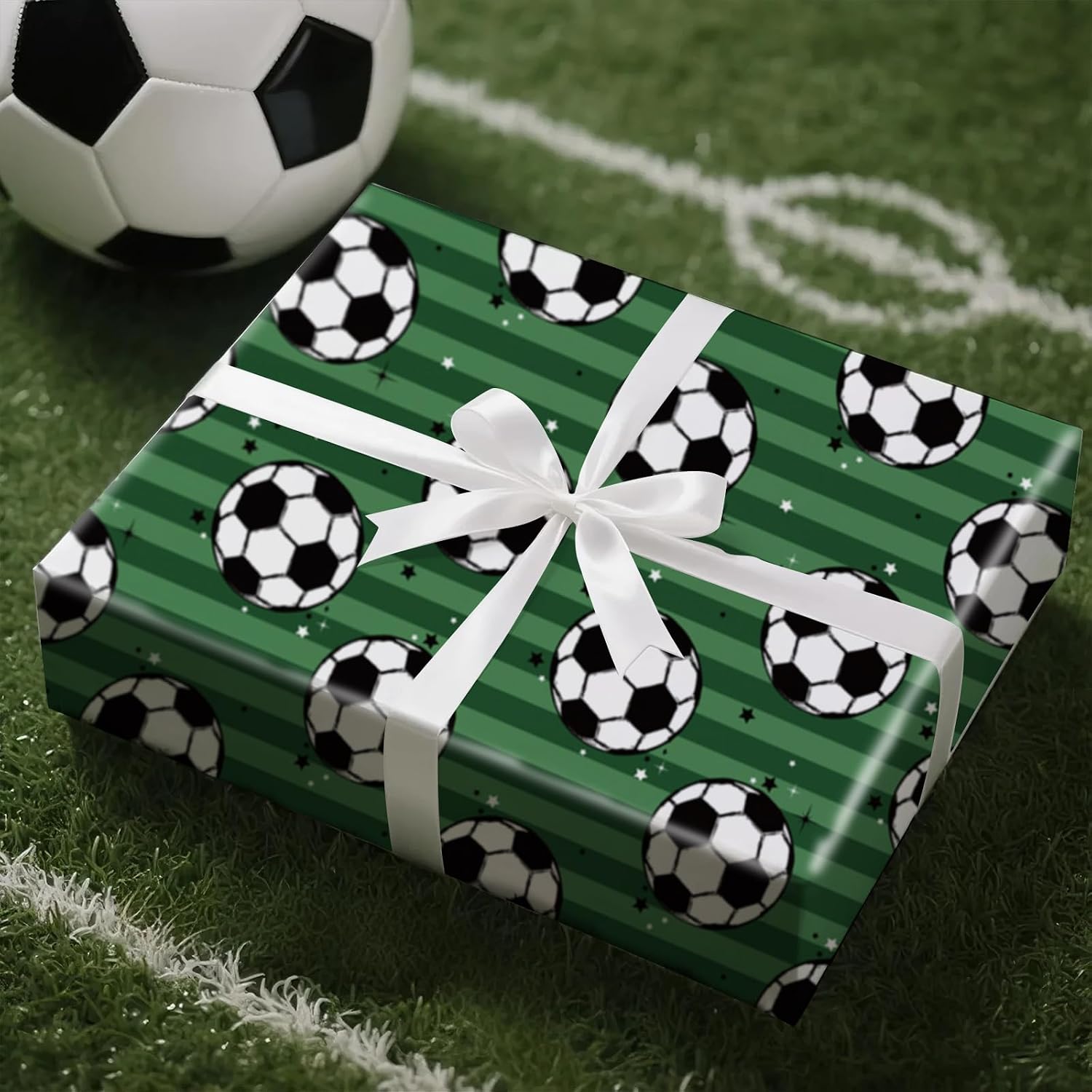 RUSPEPA Soccer Birthday Wrapping Paper Bundle with 10" Gift Bag with Sports Theme Green Field Design for Birthday, Party, Team Events image 4