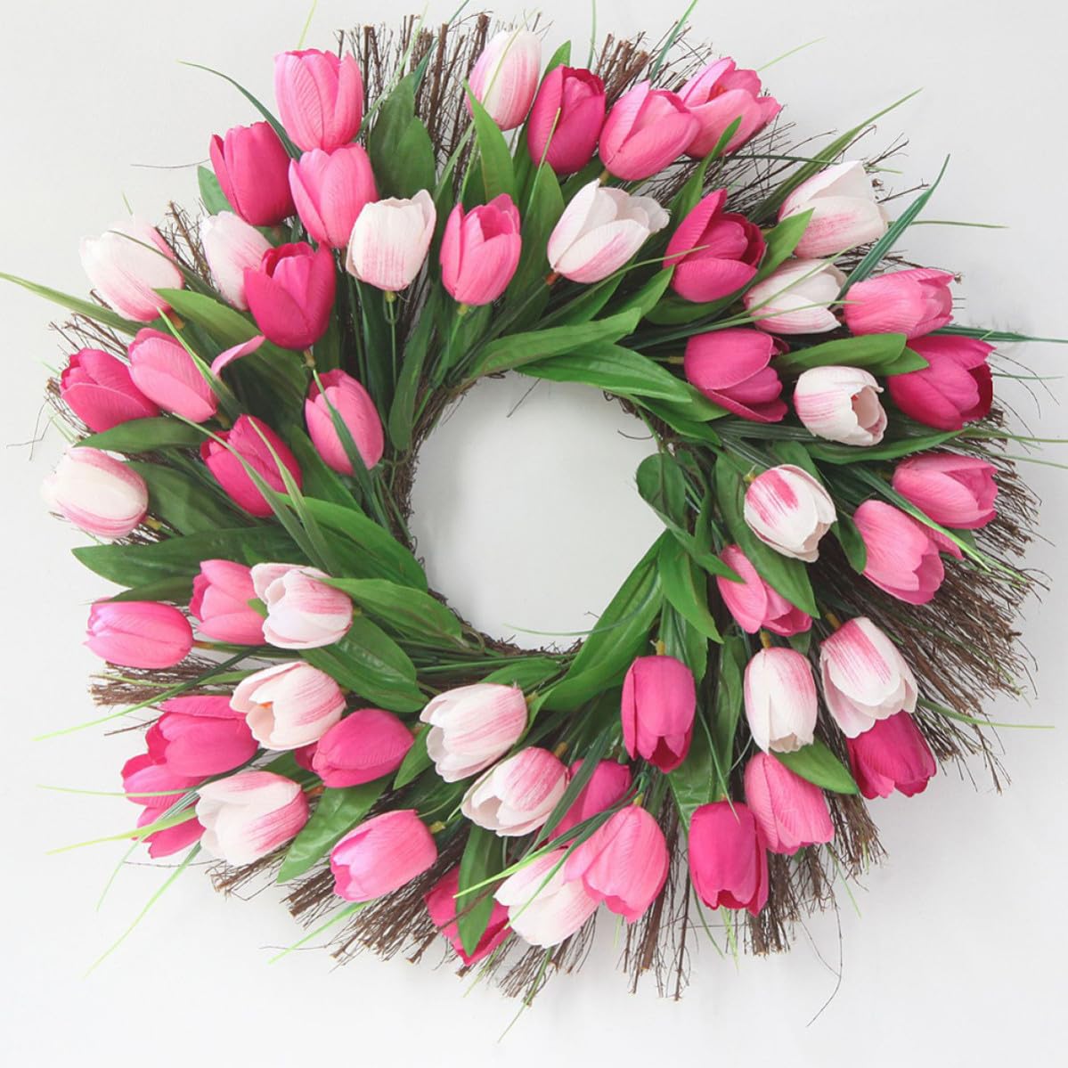 SEWACC Künstliche Blumengirlande und Rosa aus Tulpengirlande Rattan Stoff Leicht ohne Gießen Lebensechte Dekogirlande für Hochzeit und Fotografie