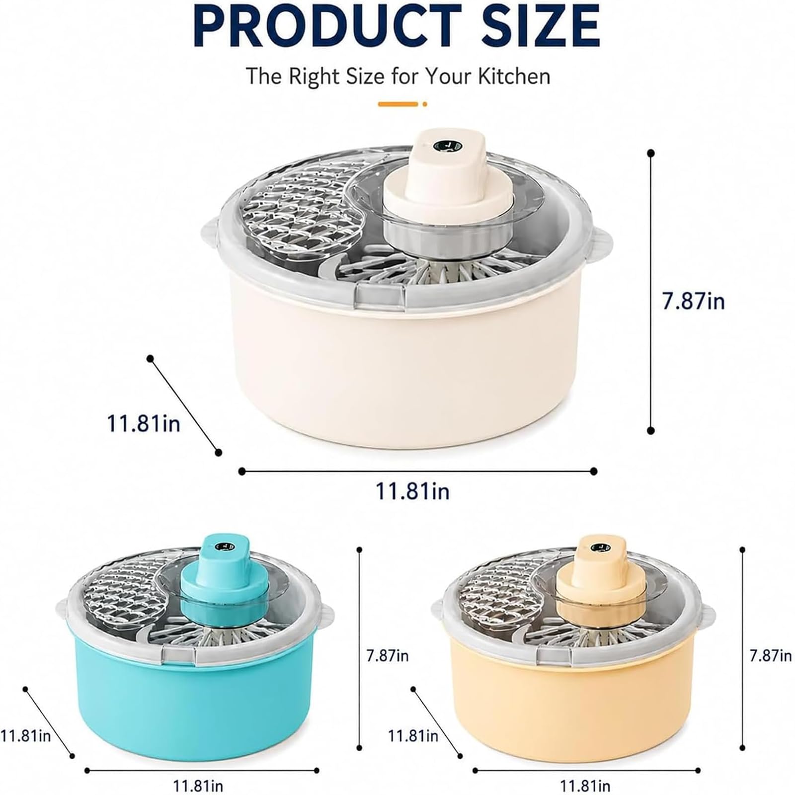 Centrifuga elettrica per Lavatrice per Frutta, Lavaggio e centrifuga a 360° | 12 testine e base antiscivolo, ciotola per la pulizia di frutta e verdura, per insalata di lattuga(white)