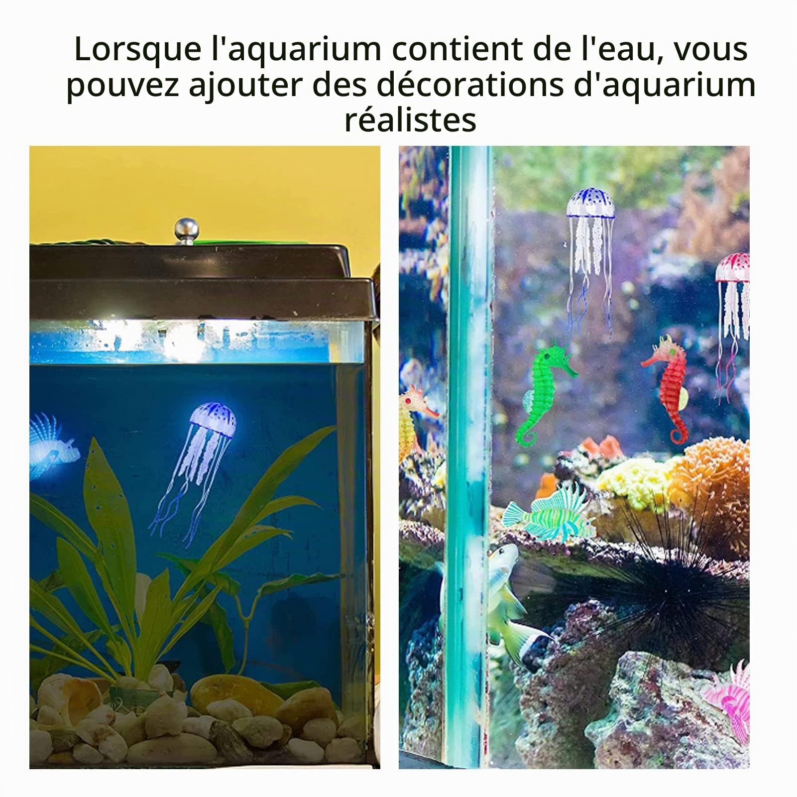 Décoration Lumineuse d'aquarium de 8pcs, Hippocampe Flottant Artificiel de méduse de Nylon de Silicone pour l'aquarium de réservoir de Poissons, décoration d'aquarium de Simulation