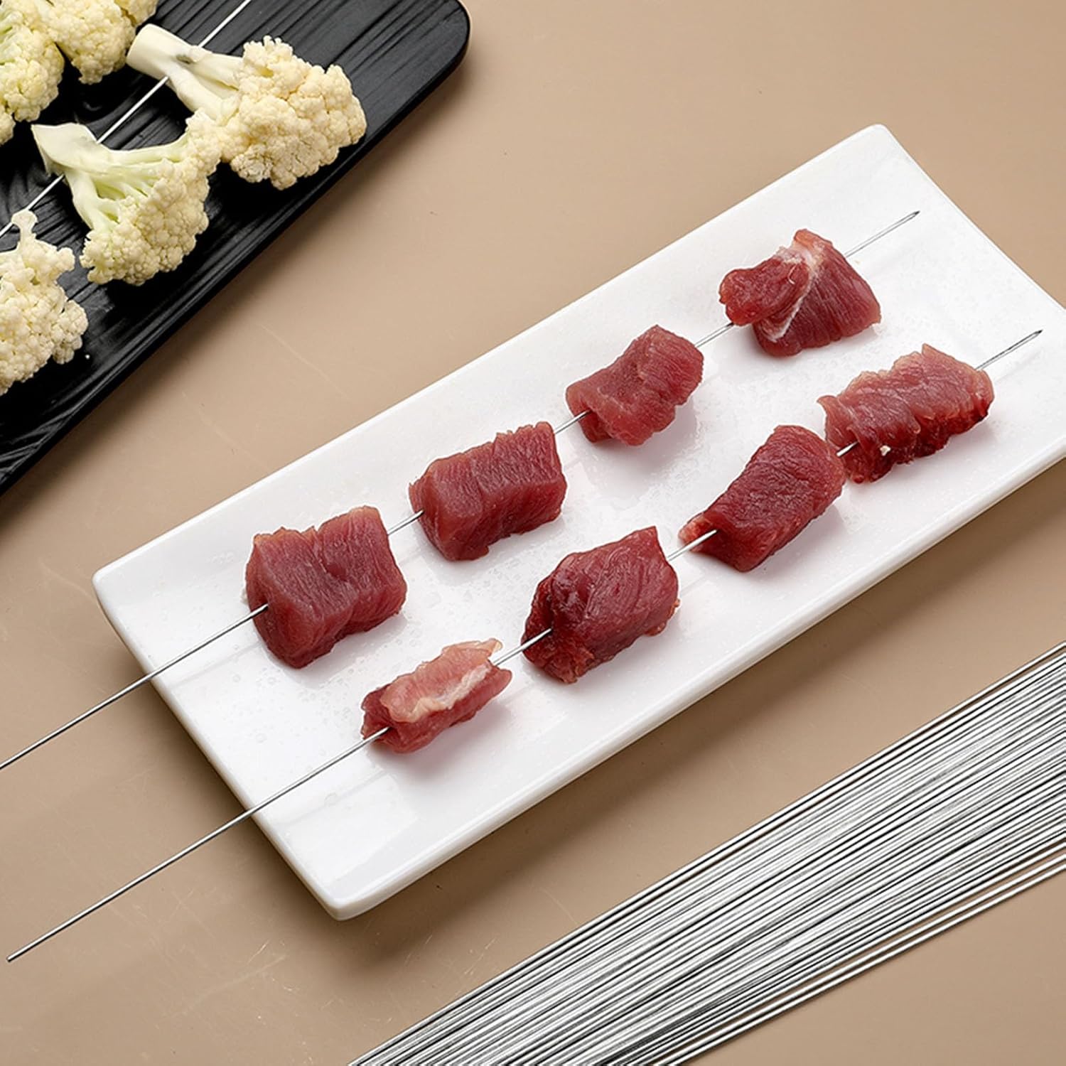 Round BBQ Barbecue Shish Sticks with Storage Box, Kabob Skewers, Stainless Steel Grilling Skewers, for Meat Shrimp Chicken Vegetable, 100pcs