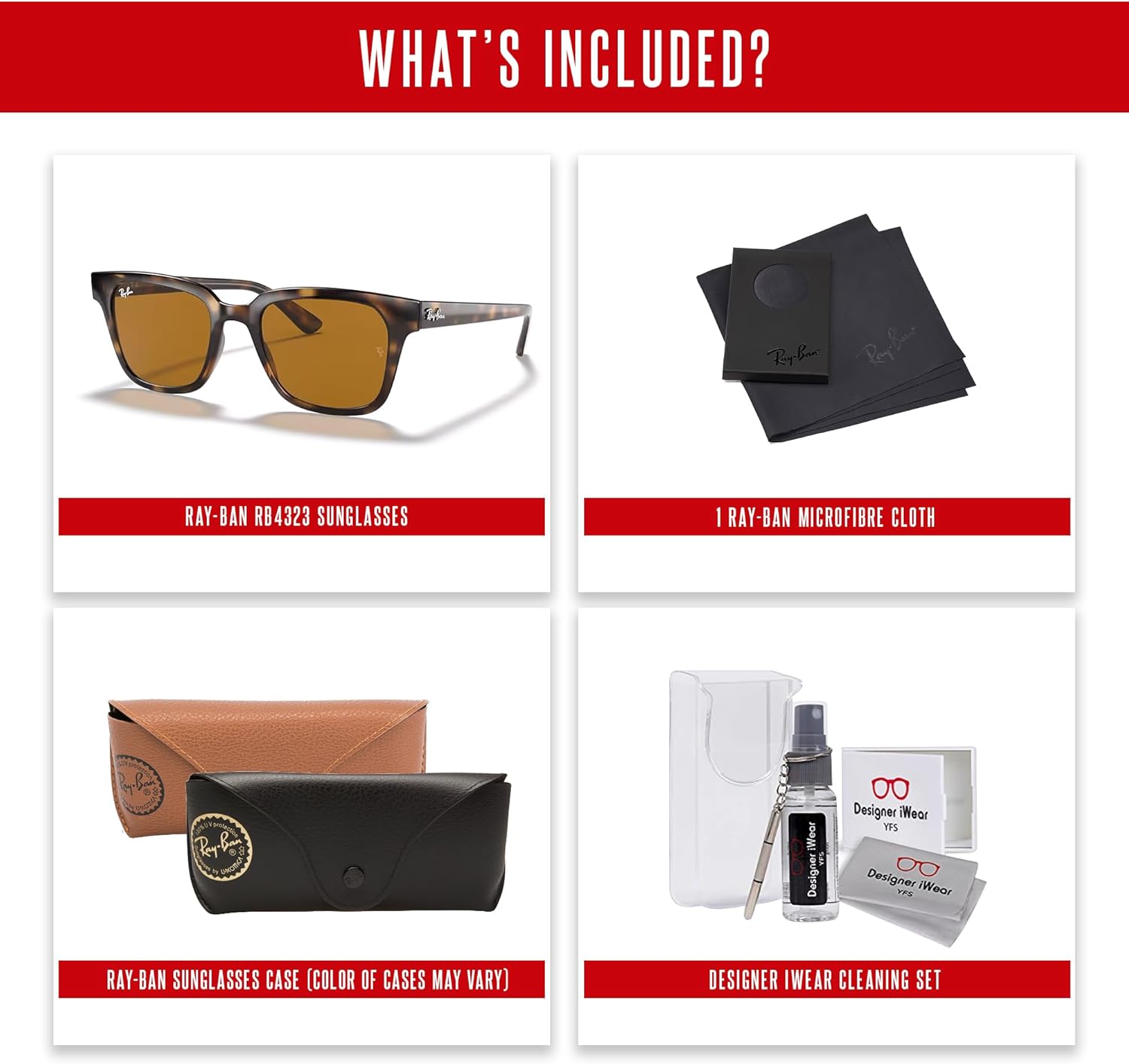 Ray-Ban RB4323 Square Sunglasses for Men for Women +BUNDLE with ACCESSORY EYEWEAR KIT - Image 5