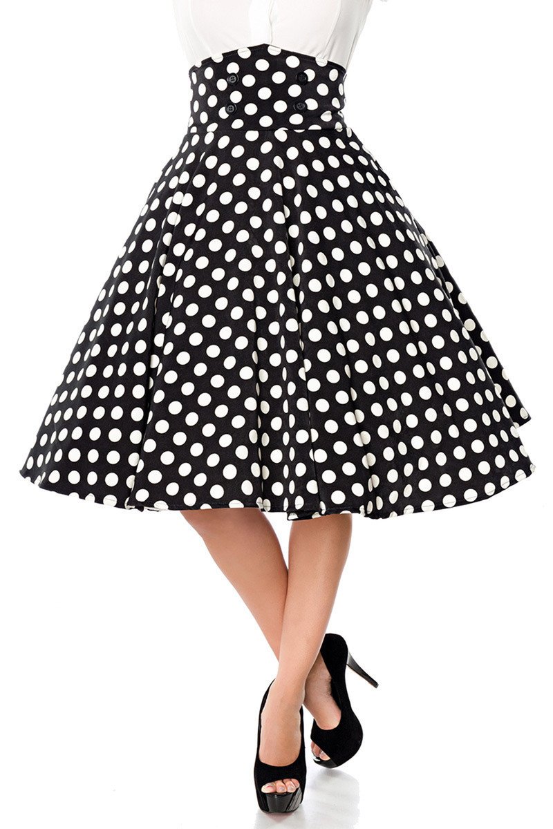Belsira Tellerrock Frauen Mittellanger Rock schwarz Rockabilly