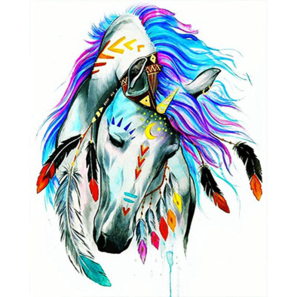 Peinture diamant 5D cheval blanc style ethnique broderie mosaïque 30x40cm