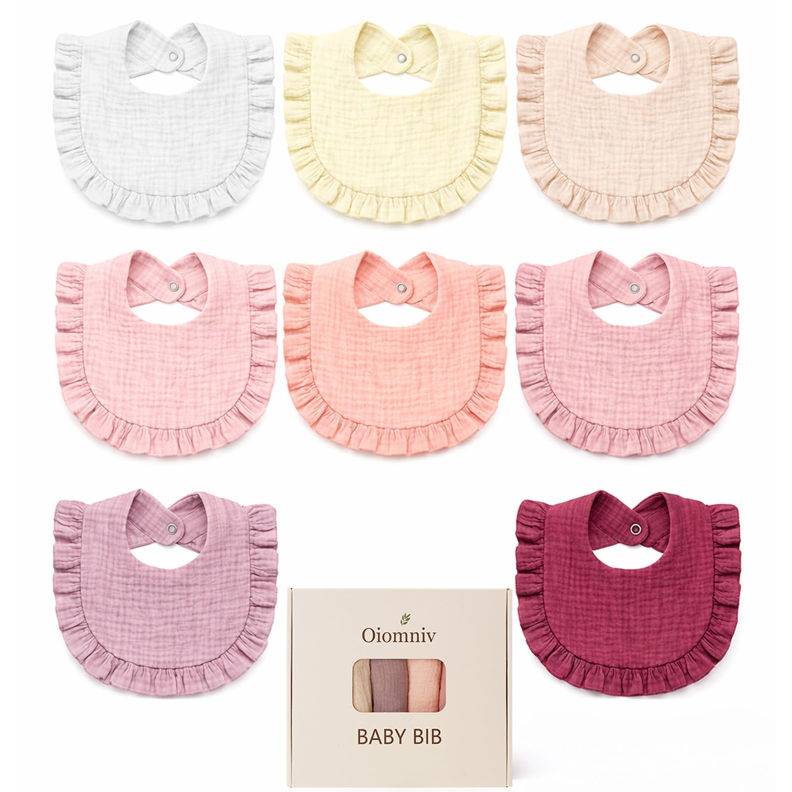 Oiomniv Muslin Baby Bibs, Bandana Drool Bibs Soft 100% Cotton Adjustable Unisex Girls Boys for Newborn, Toddler, Infant 0-24 Months for Drooling Teething, 8-Pack