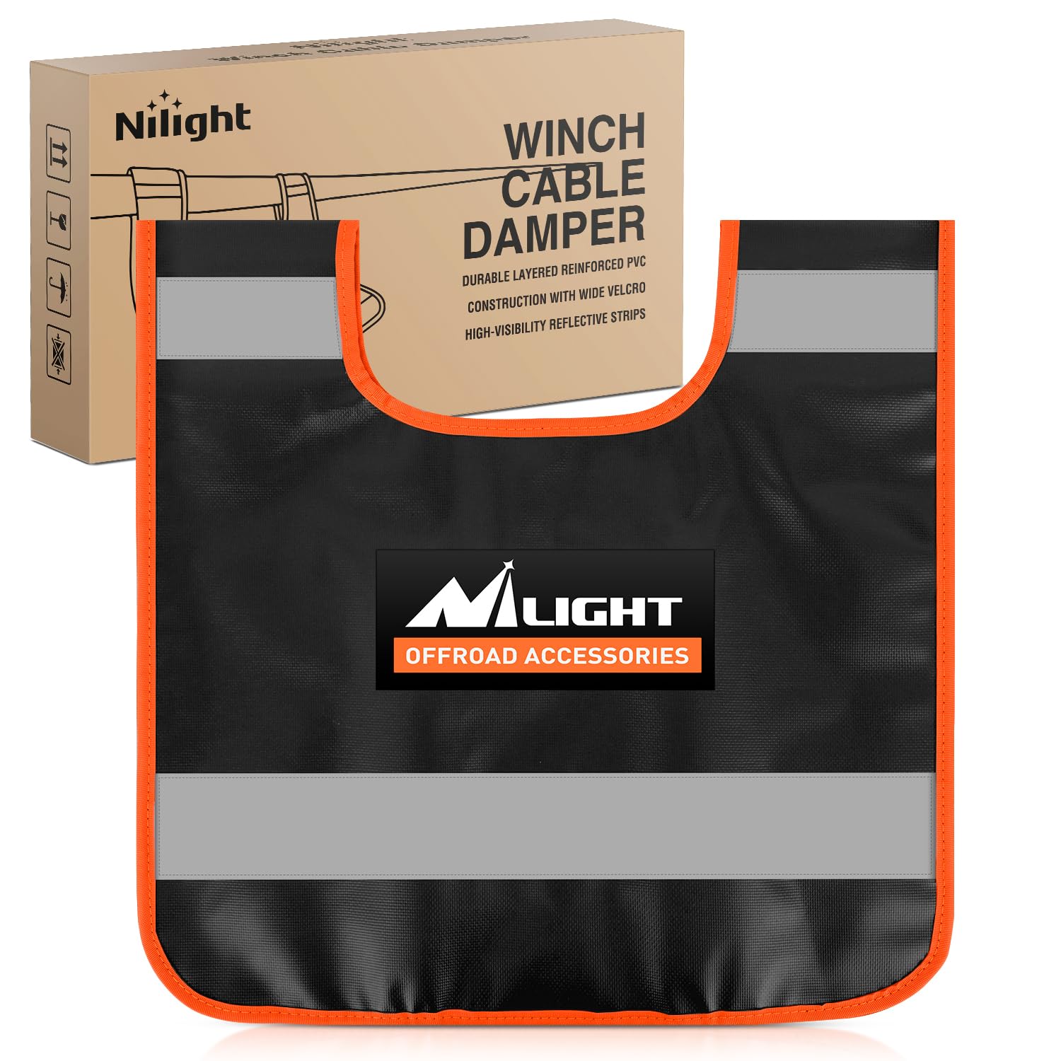 Nilight Winch Cable Damper w/Reflective Strip for Kinetic Recovery Rope