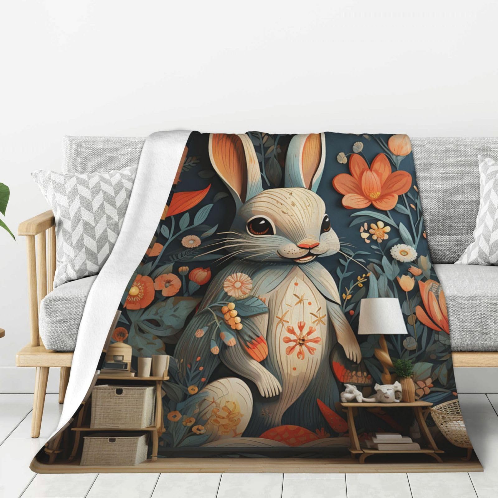 Couverture polaire flanelle légère lapin contre le froid sur le lit