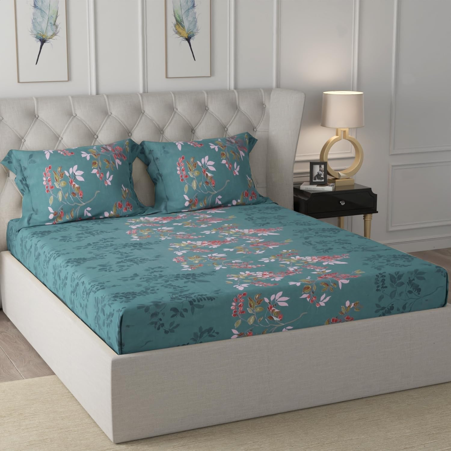 Cloth Fusion Elastic Fitted Queen Size Bed Sheet with 2 Pillow Covers, Soft Wrinkle Free Elastic Bedsheets for Queen Size Bed (78X60X8 inches, Floral Brown) (B0C16SWSZY) Amazon Price History, Amazon Price Tracker