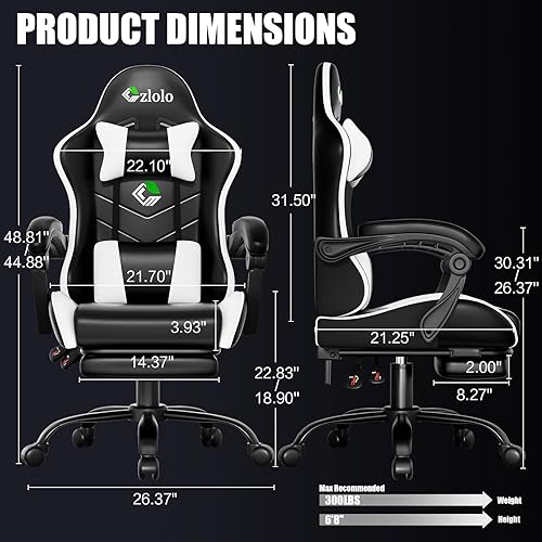 Miniatura 2 de Silla para videojuegos, silla ergonómica para computadora de oficina con reposapiés y soporte lumbar, masajeador estilo carreras, respaldo alto para