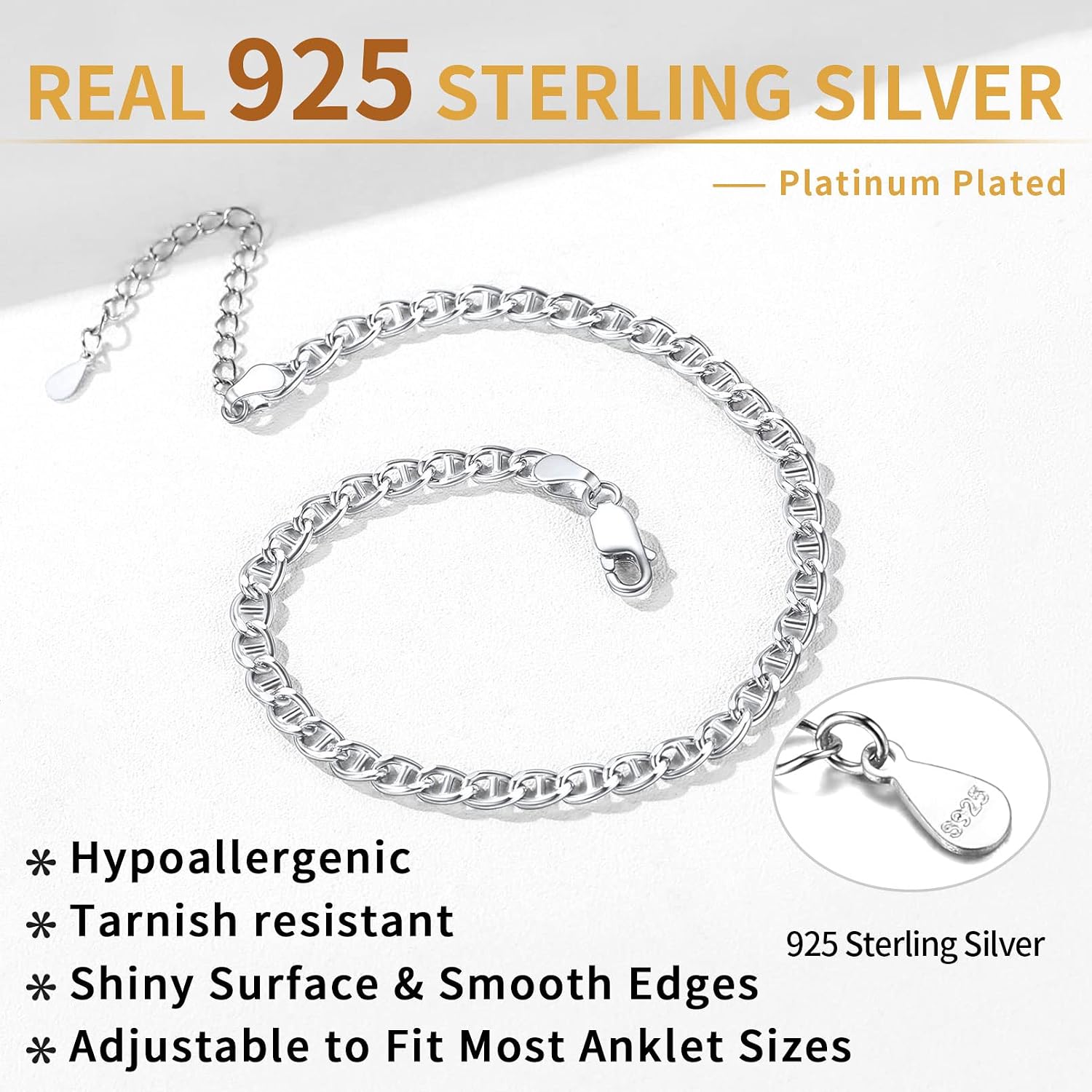 ChicSilver 925 Sterling Silver Anklet Jewelry Set for Women, Simple Dainty Ankle Bracelet for Beach Party(with Gift Box)