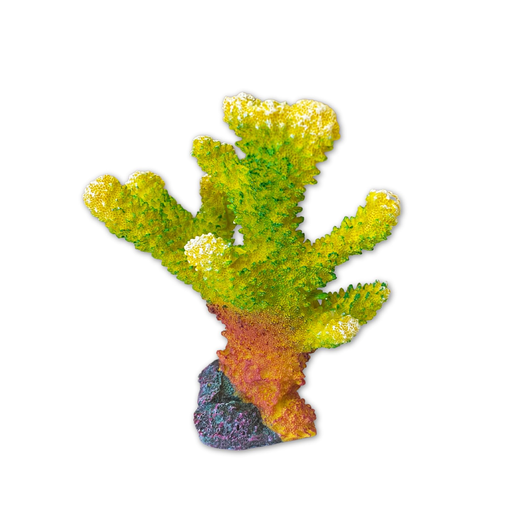 Décoration d'aquarium en poly corail jaune et vert petit format