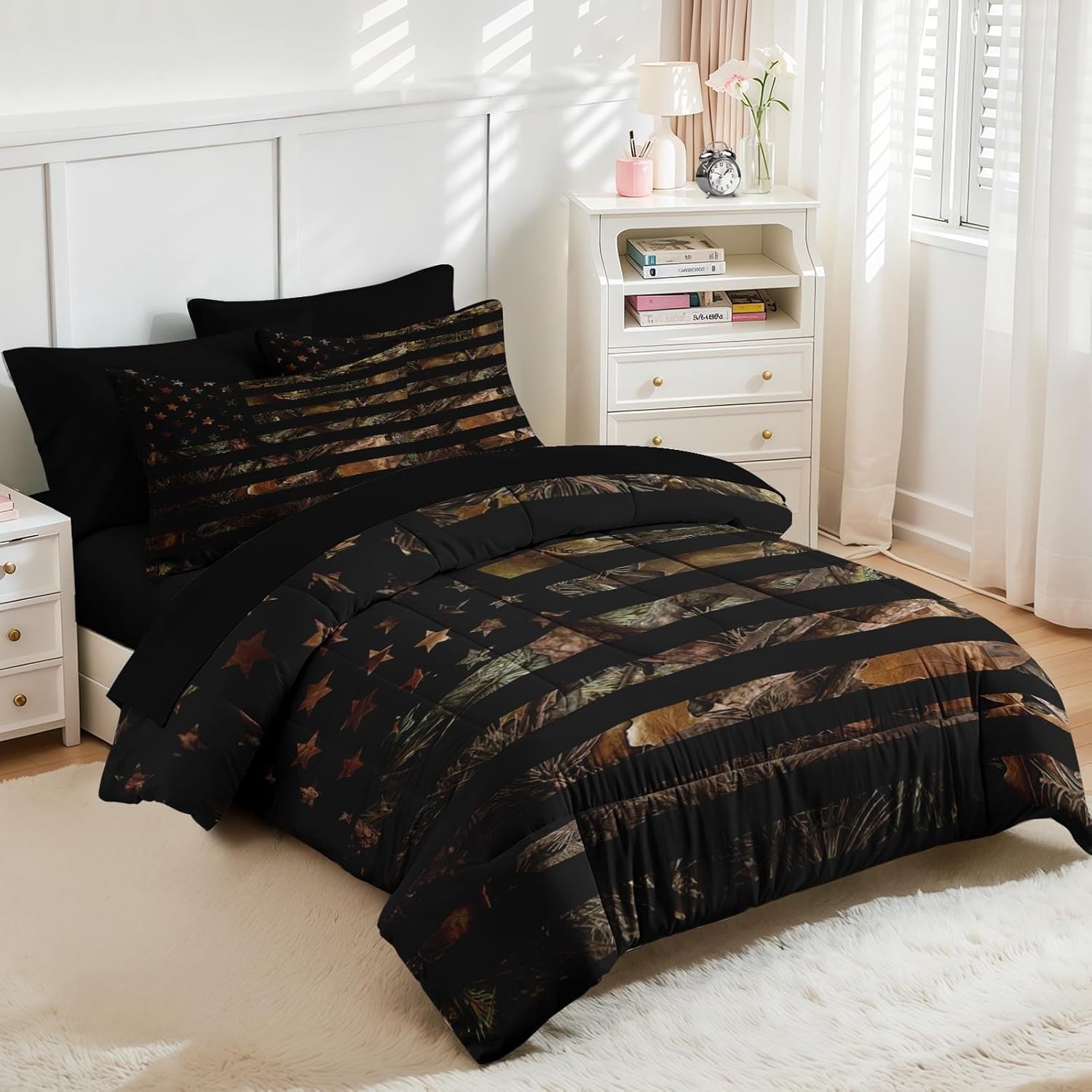 Genérico Edredon Cama 135 Estrellas y Rayas Edredón Nordico Adulto sin Funda Reversible Camuflaje Estampado Suave Ligero Transpirable Duvet 220x220 cm Incluye 2 Fundas de Almohada 50x75 cm YUd1750
