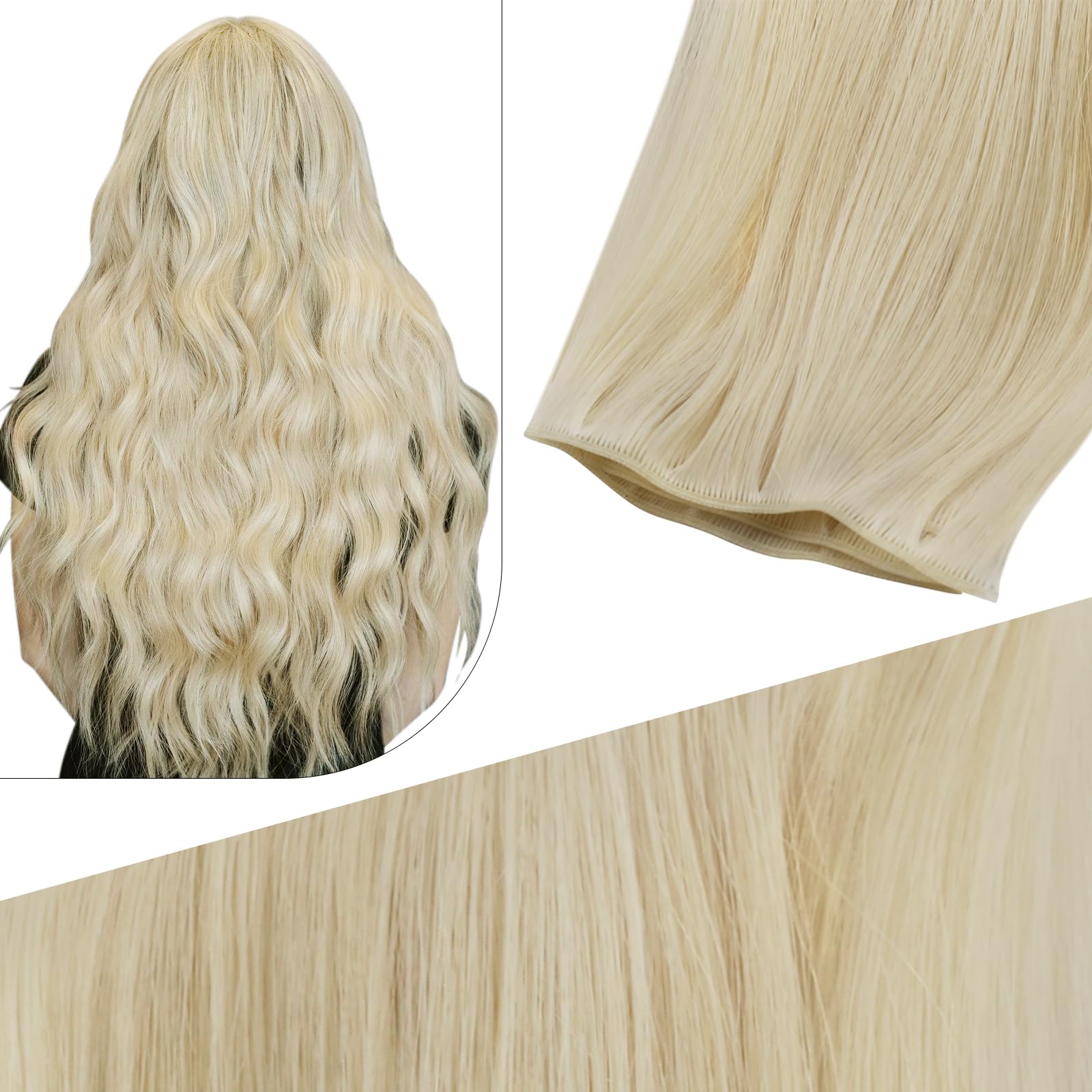 Fshine Extension Cucite Capelli Veri Biondo Platino Extension Capelli Veri Tessitura 55cm 25g Cucitura Capelli Umani Veri Vergine Extension Matassa Capelli Veri #60