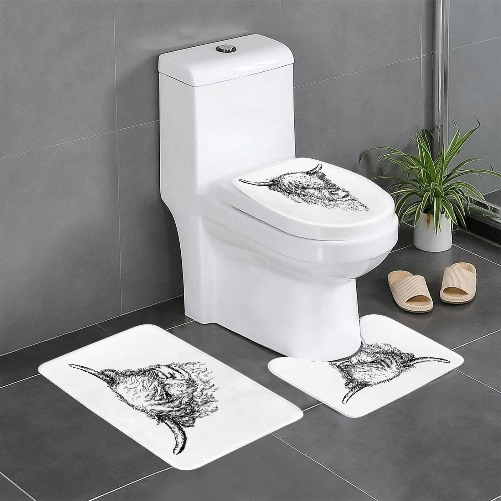 3 Piece Non Slip Bathroom Rugs Set,Luxury Thick Microfiber Shaggy Bath Mat Sets,beautiful Scottish rural animal - Hairy Cow Hairy Coo from Highlands,Machine Washable Bathroom Mats Carpet