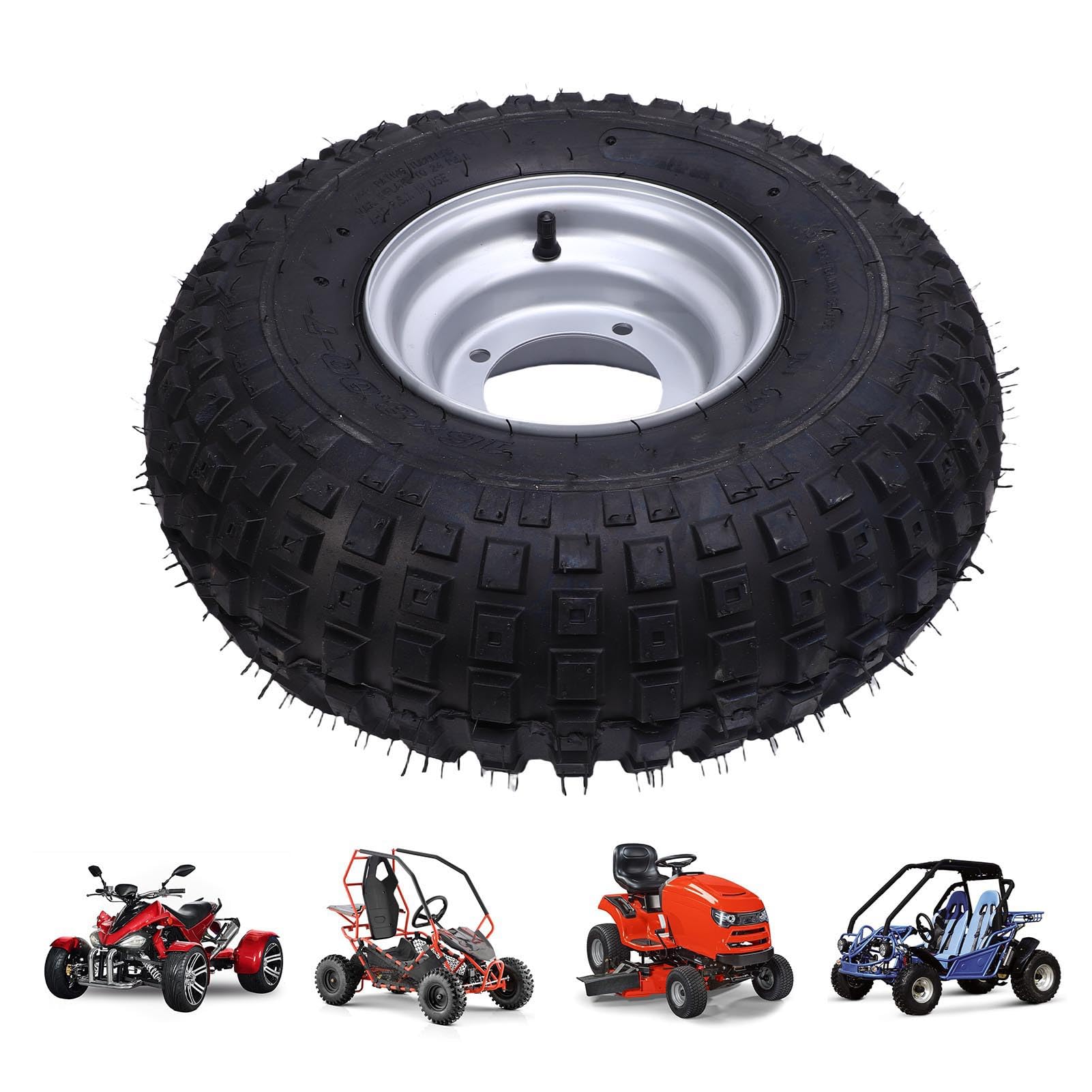 Ausla 16x8-7 ATV GO Kart Rad, Pünktungsnachweis 7 Zoll Tubeless Rad mit 4 Löcher Reifen Rand Montage für Quad Off Road, Wagen, Rasenmäher