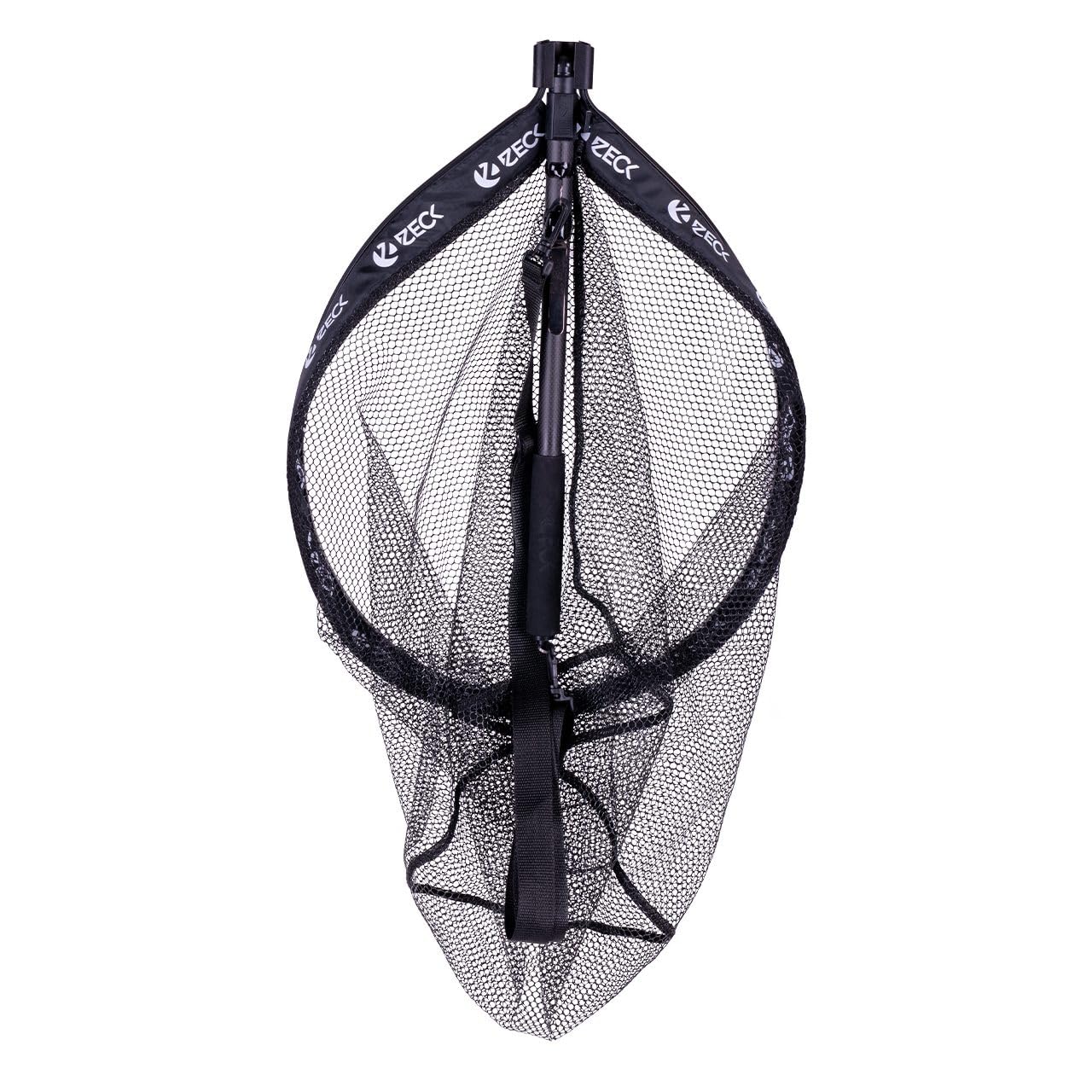 Zeck Fishing Floating Net Pro M • Schwimmender, einhändig bedienbarer Kescher • 60×50×80 cm Kopf • 120 cm Länge • Gummiertes Netz • Mit Gürtelclip, Ösen & Tragegurt