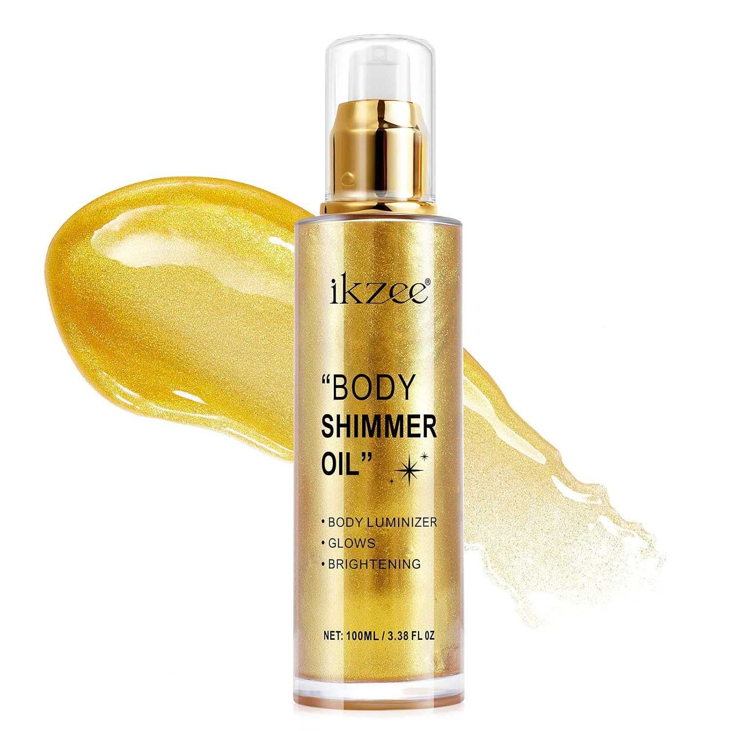 Shimmer Oil, Moisturizing Long Lasting Body Luminizer Face Brighten, Glitter Oil,Waterproof Liquid Illuminator Glow,Highlighter Glowing Makeup For Summer(Gold,3.38FlOz)