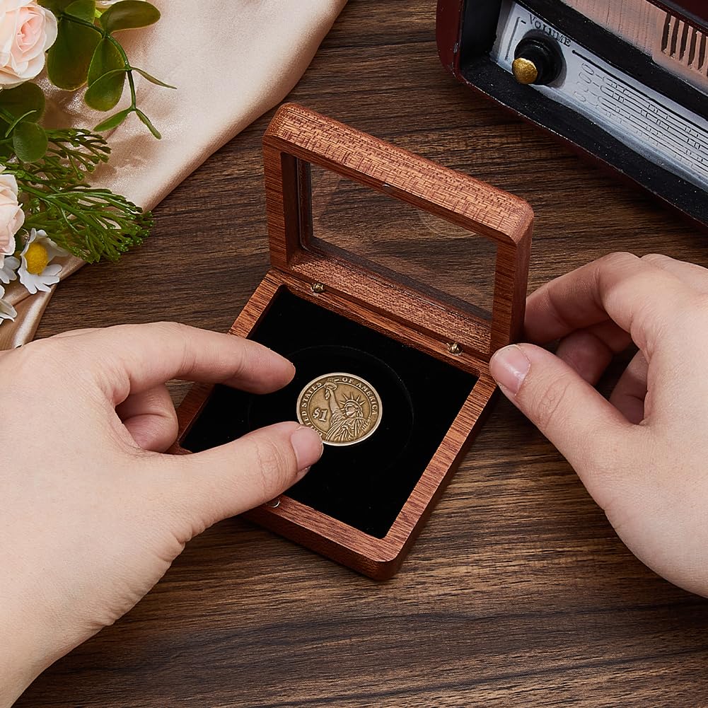 SUPERFINDINGS Single Coin Storage Case Wood Challenge Coin Dispaly Case Coins Presentation Box with Black Velvet 5cm Slot Coins Holder with Clear Top Window for Collection - Image 3