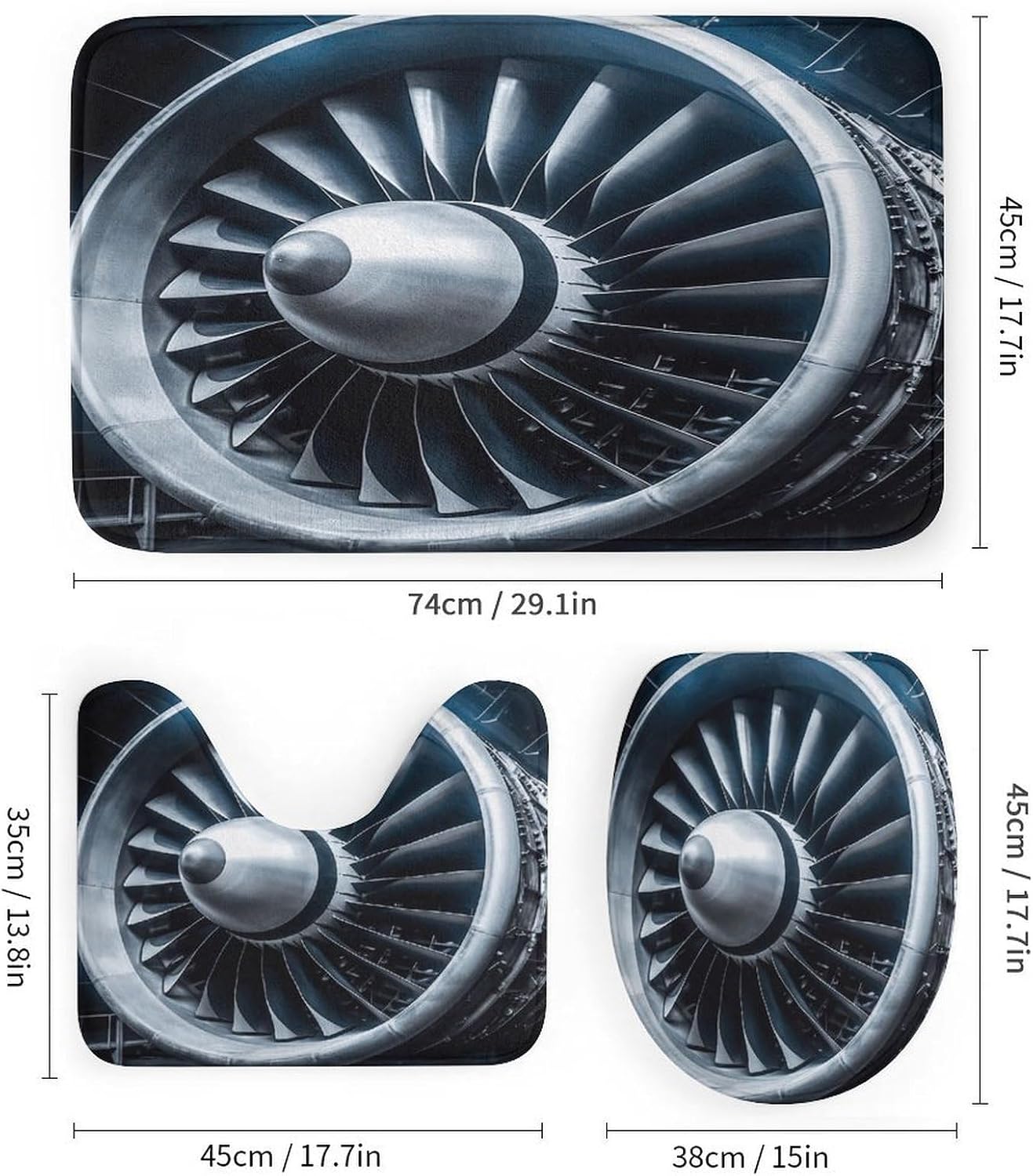 Jet Engine Bathroom Rugs Sets 4 Piece | Shower curtain sets, non-slip absorbent soft flannel bath mat, u-shaped toilet mat & lid cover, bathroom decor accessories