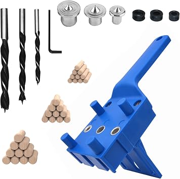 Dowel Jig Kit 41PCS Woodworking Dowel Jig Kit 6/8/10mm, Pocket Hole Jig Kit, Doweling Jig, Jigs Doweling Hole Saw Tools Blue