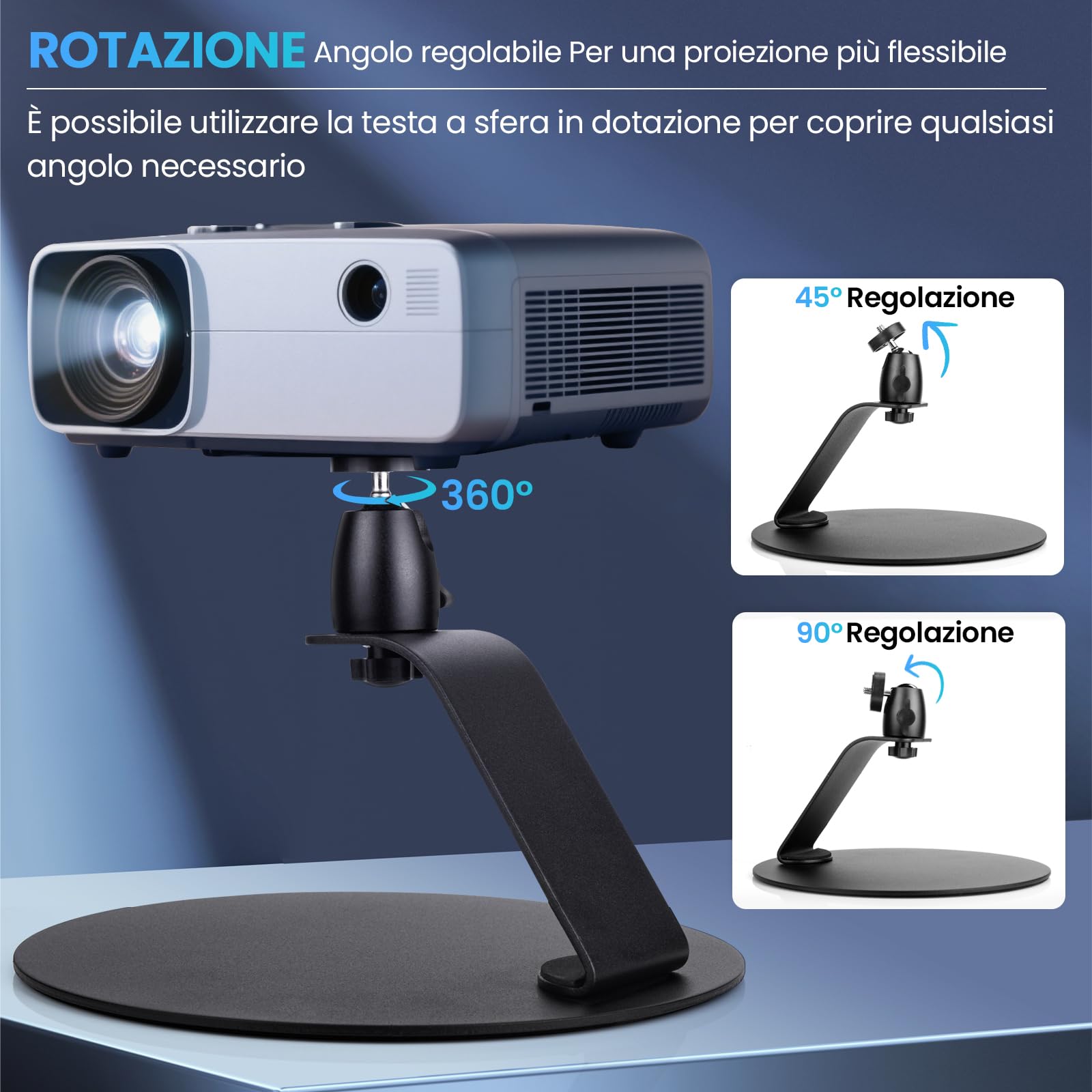 Porta Proiettore Da Tavolo, Supporto Proiettore Tavolo Con Interfaccia A Vite Da 1/4 Di Pollice, Supporto Proiettore Con Rotazione A 360°, Per Home Cinema, Sala Giochi, Ufficio (B)