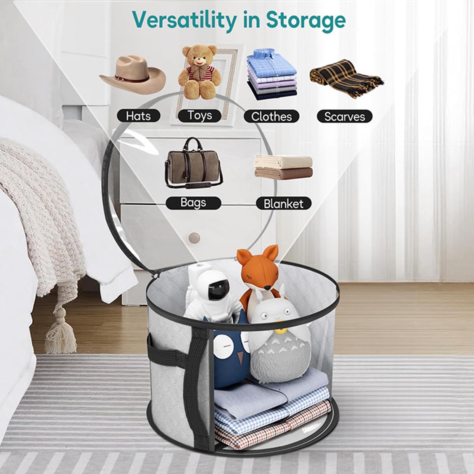 Hat Storage Box,Soft Transparent Hat Container with Zipper - Large Capacity Foldable Organizing Box, Multifunctional Hat Storage Bag for Scarf Gloves