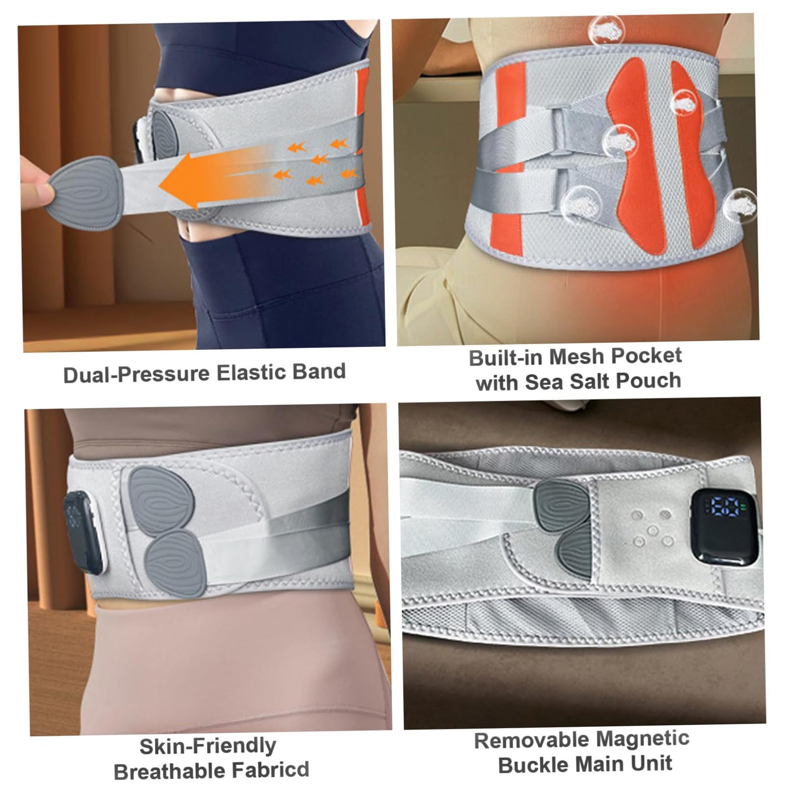 CinturóN Lumbar InaláMbrico de Calor y Masaje,CinturóN de Soporte Lumbar con Almohadilla TéRmica InaláMbrica, para Aliviar la Espalda baja Alivio del Dolor Abdominal