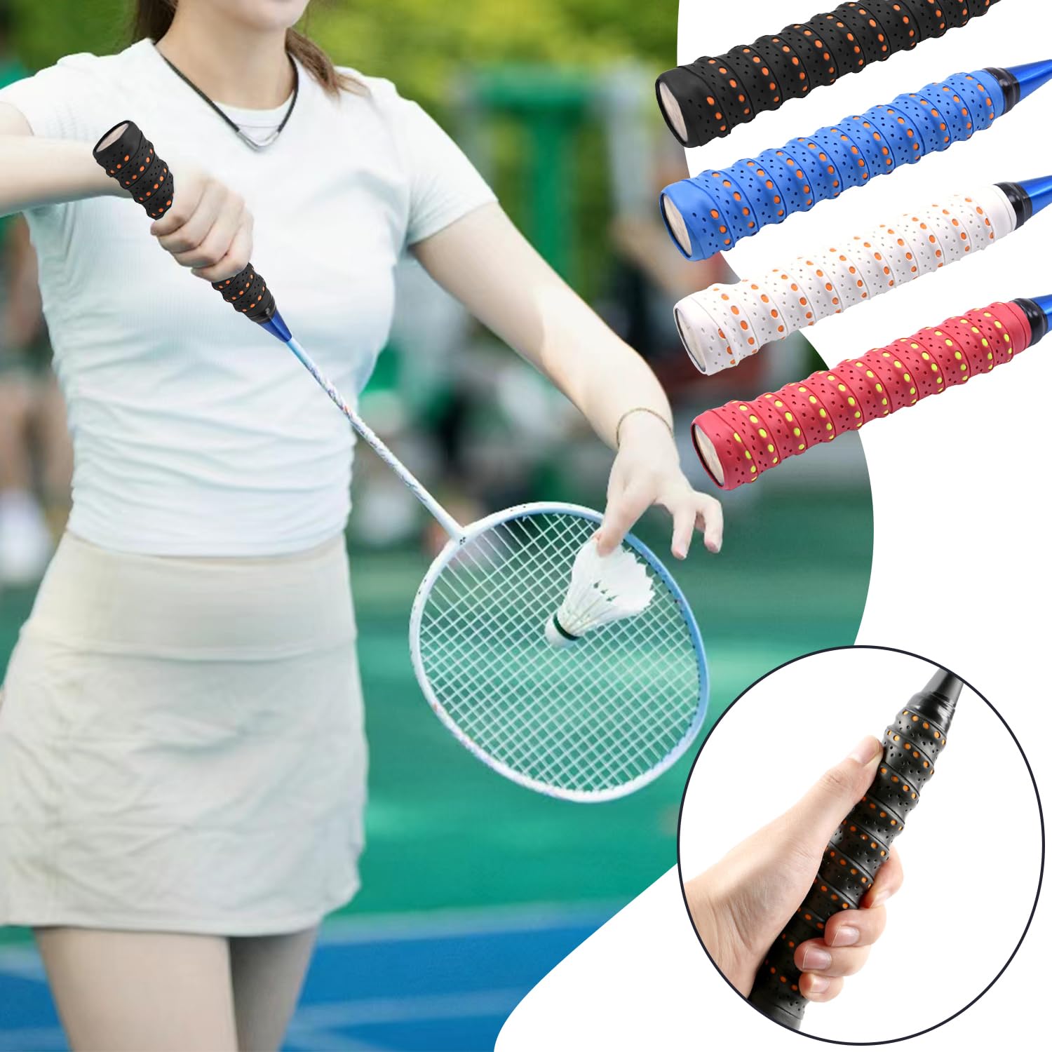 6 Nastri Overgrip Neri Per Racchette Da Badminton, Tennis E Squash, Antiscivolo, Autoadesivi, Morbidi E Traspiranti