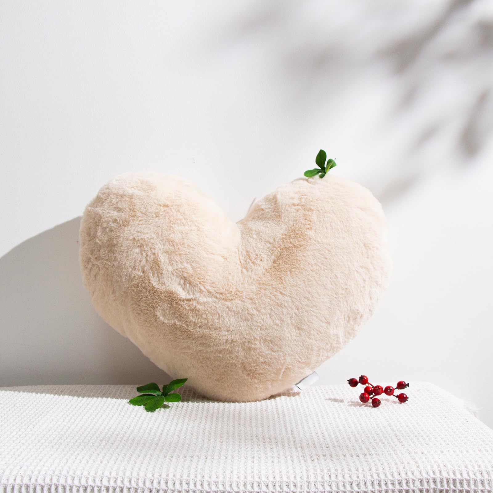 ailive 18" (45cm) Neutral Taupe Heart Cushion, Luxury 600GSM Smooth Faux Fur Pillow, Minimalist Heart Shaped Decorative Pillow for Living Room Bedroom, Aesthetic Soft Heart Cushio