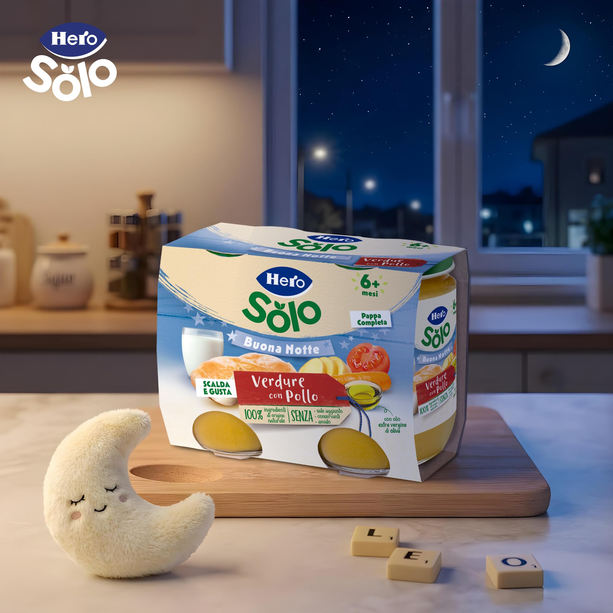 Hero Solo Pappa Completa Verdure con Pollo, Ideale per la Cena - Scalda e Gusta - con Olio Extravergine di Oliva - Per bambini dai 6 mesi - 6 x (2x190 g)