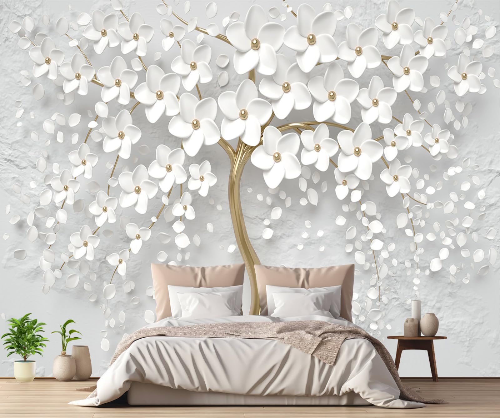 Papier Peint Panoramique Relief Fleurs Blanches 430x300cm