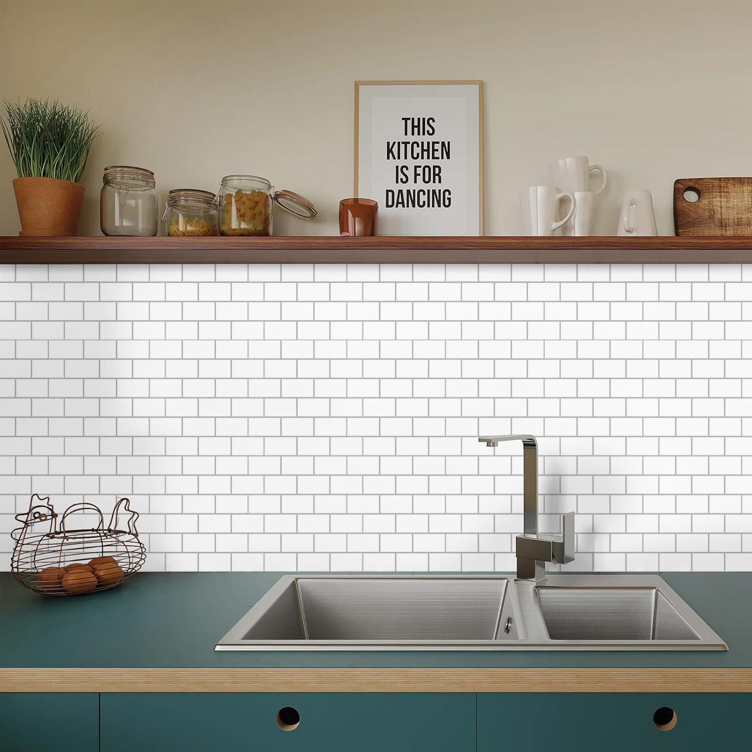 Alwayspon 10 Sheets White Brick 3D Peel and Stick Vinyl Backsplash Tiles, Self-Adhesive Wall Stickers Stick on Subway Tile for Kitchen Bathroom