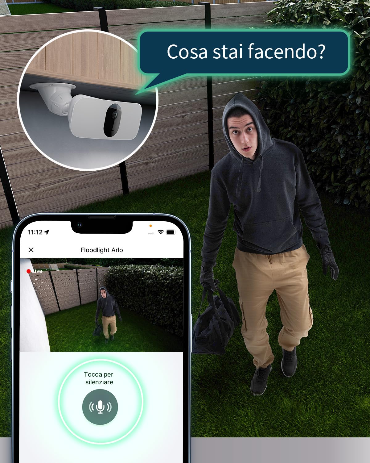 Arlo Videocitofono Wireless HD e Telecamera con Faretto 2K WiFi Bianca – Protezione Intelligente per la Casa, Visione Notturna, Rilevamento del Movimento, Audio Bidirezionale, Compatibile con Alexa