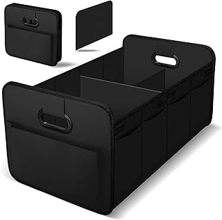 Kofferraum Organizer Auto, Faltbare Kofferraumtasche mit Fächern & Tragegriff,Geräumige Aufbewahrungsbox,Kofferraumtasche für Einkaufen, Camping & Auto Zubehör (Schwarz)