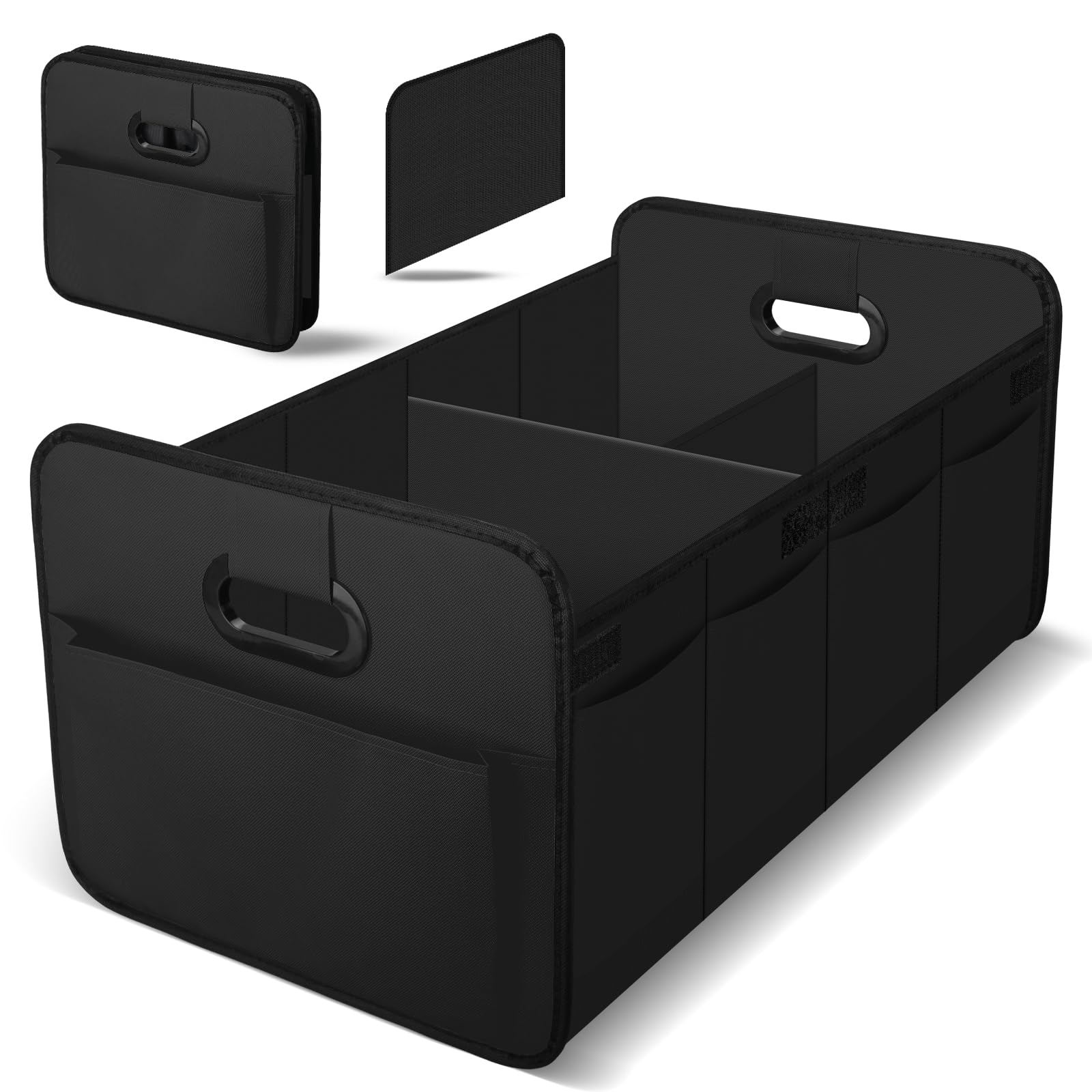 Foldable Car Boot Bag,Car Boot Organiser, Waterproof Multi-Compartment Collapsible Trunk Tidy with Reinforced Base, Strong Handles & Fastening Strips for Cars, SUVs & Trucks,Black Storage Box (Black)