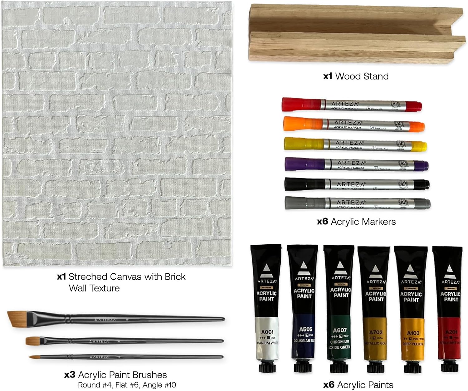 ARTEZA Desktop Muralist Art Set, 17-Piece Graffiti Painting Kit with Brick Canvas, Acrylic Paint, Markers & Brushes, Art Gift for Teens & Adults