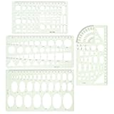 DEARMAMY 4pcs Geometric Circle and Oval Stencil Rulers Plastic Drawing Templates for Drafting Measuring Desktop Drawing Tools for Artists and Crafts