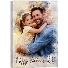 Ultragifta Personalized Fathers Day Gift for Dad, Custom Watercolor Canvas Prints with Your Photos, Customized Family Portrait Wall Art Picture Gifts for Grandpa Men Husband