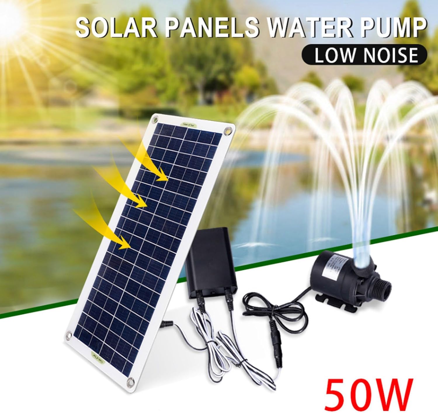 Quiet Solar Power Fountains Lift Energy Efficient 100W Panel Portable for Garden Pools Wildlife Water Features Outdoor Solar