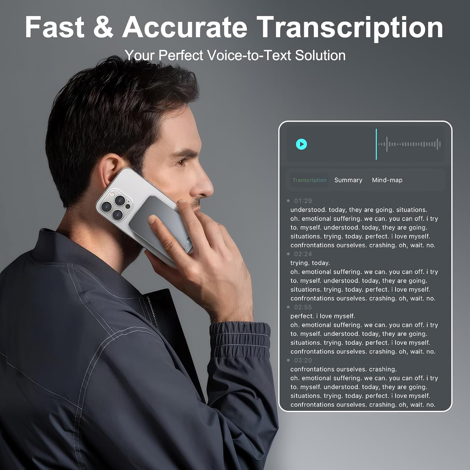 AI Voice Recorder,64GB Note Voice Recorder with Transcribe,Mind Mapping & AI Summary,Digital Voice Recorder with App,Audio Recorder for Lectures,Phone Calls,Meetings,Interviews Etc,Grey - Image 2