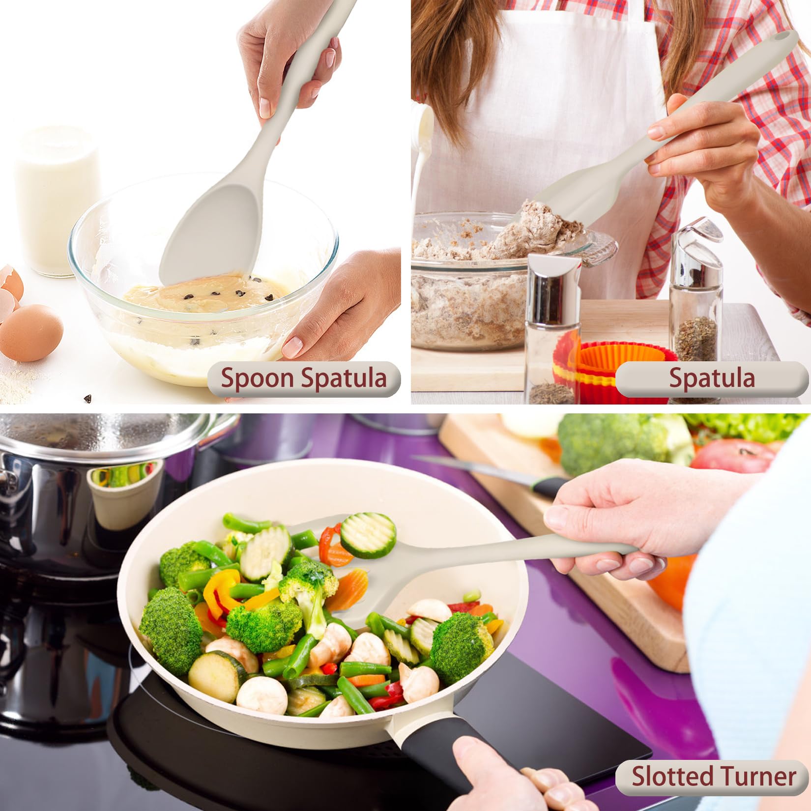 P&P CHEF Lot de 7 Accessoires Cuisine Ustensiles Résistants à la Chaleur pour Mélanger, Spatule, Louche, Cuillère, Passe au Lave-Vaisselle et Non Toxique