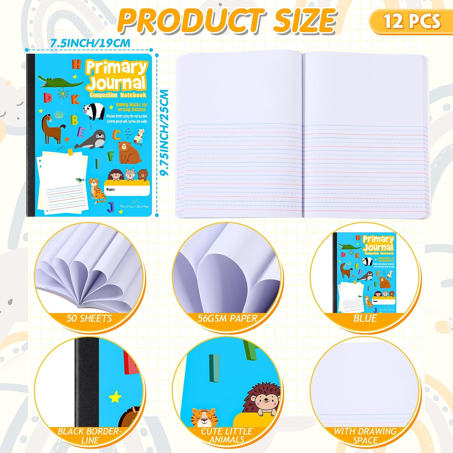 Watersay 12 Pcs Primary Composition Notebook K-2 Picture Space, Blue Color image 2