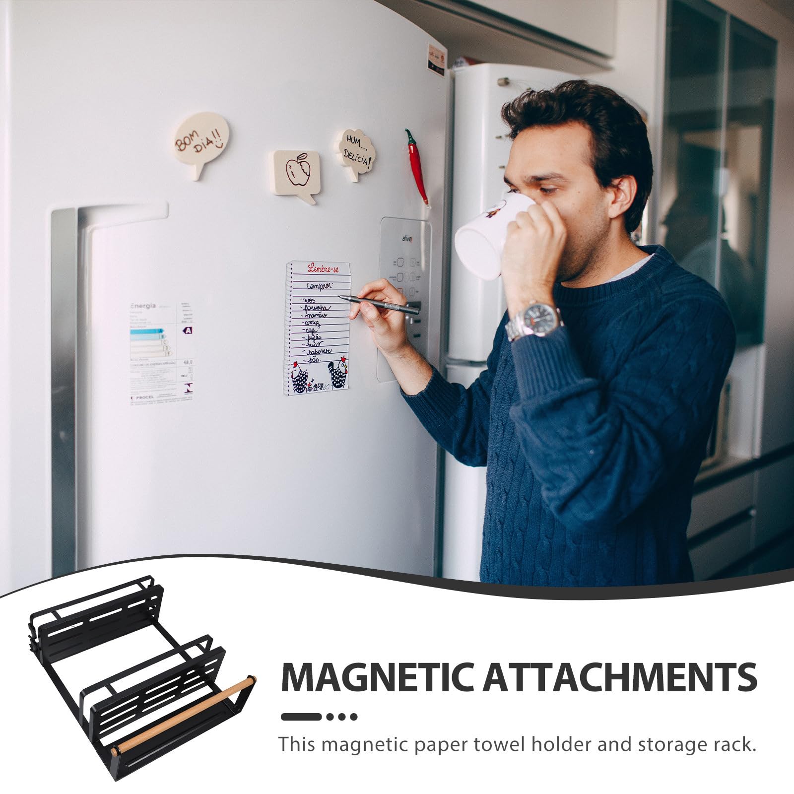 ifundom Scaffale Magnetico Doppio per Frigorifero, Organizer Cucina Nero