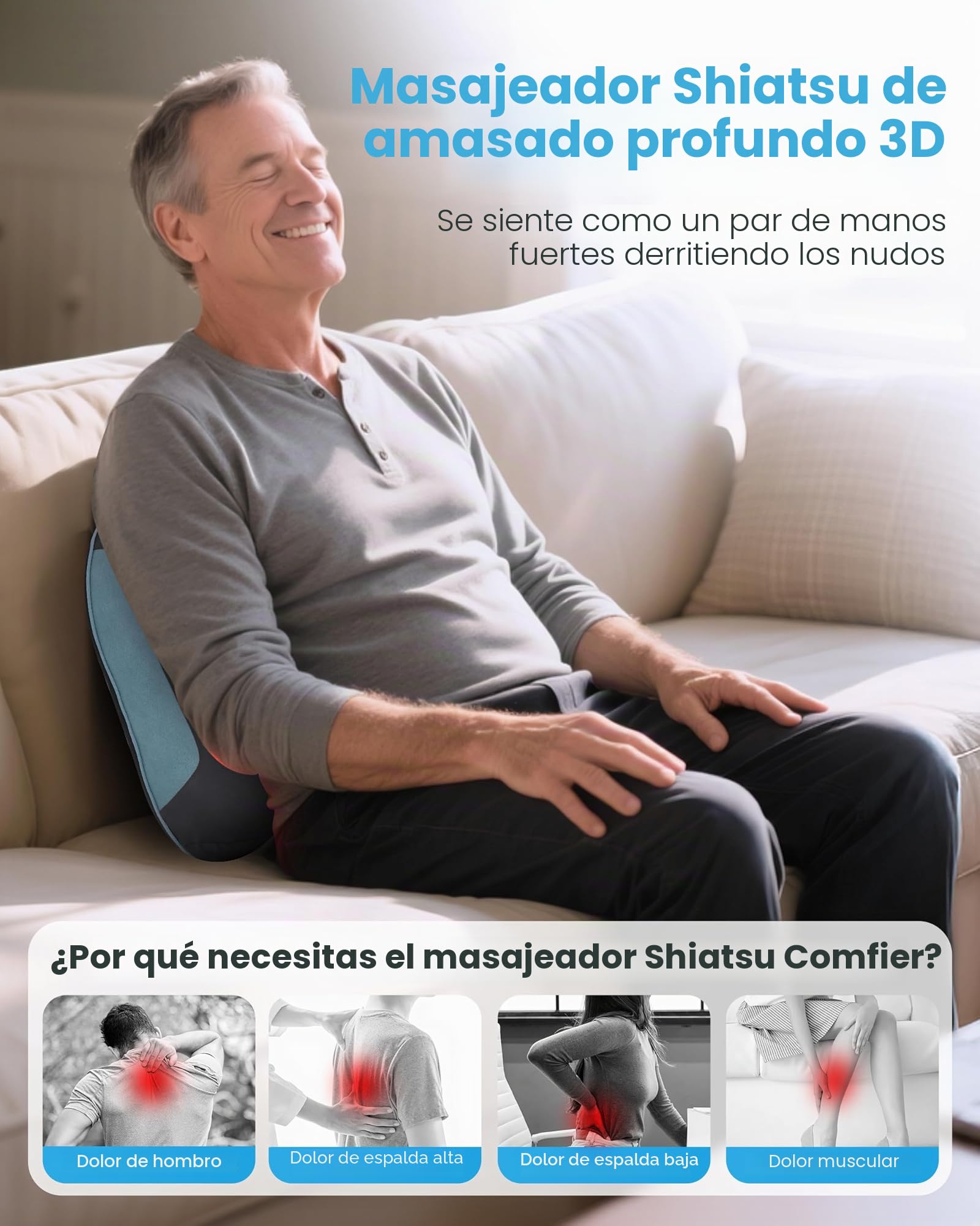 COMFIER Masajeador Cervical y Espalda Inalámbrico con Función de Calor, Cojín de Masaje Shiatsu para Aliviar el Dolor de Cuello y Hombros, Masajeador Espalda y Lumbar, Regalo para Mujeres y Hombres