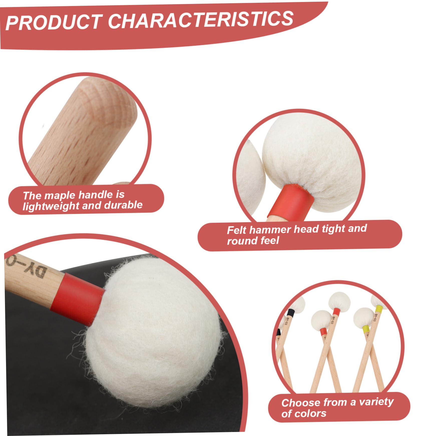 Mallet per Timpani, 2 Pezzi, Mallet per Batteria da 15 Pollici con Testa in Feltro e Manico Lungo, Strumento a percussione di Ricambio per Allenamento, per Performance, per percussi