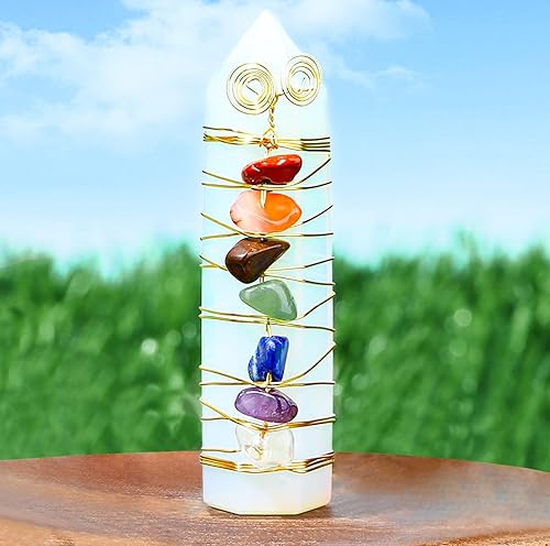 Miniatura 1 de DUQGUHO Varitas de cristal curativo con cristales de ópalo, piedras de cristal natural envueltas en alambre para chakras, torre hexagonal de 2.7