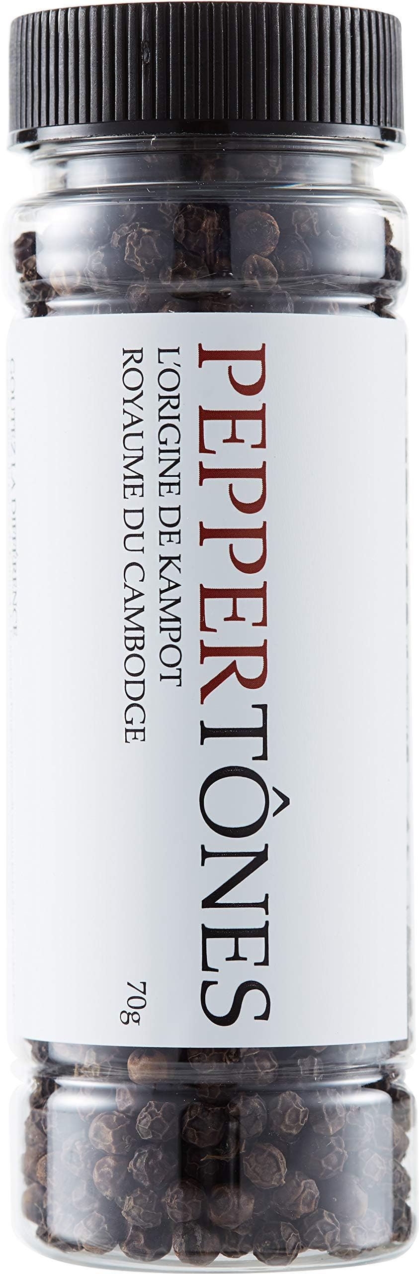 PeppertonesParis French Gourmet Black Indochine Cambodian Kampot Pepper Peppercorns(Whole) Refill, 2.5 oz(70g)
