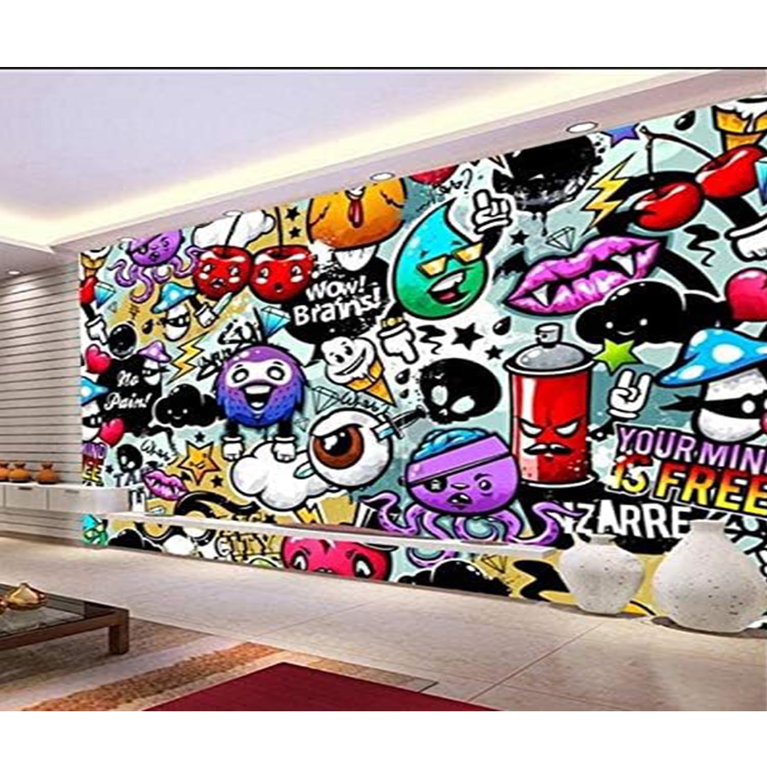 LILOKKO Custom Graffiti Wall Mural Colorful Graffiti Peel and Stick Wallpaper for Children's Rooms Living Room 3D Wall Murals