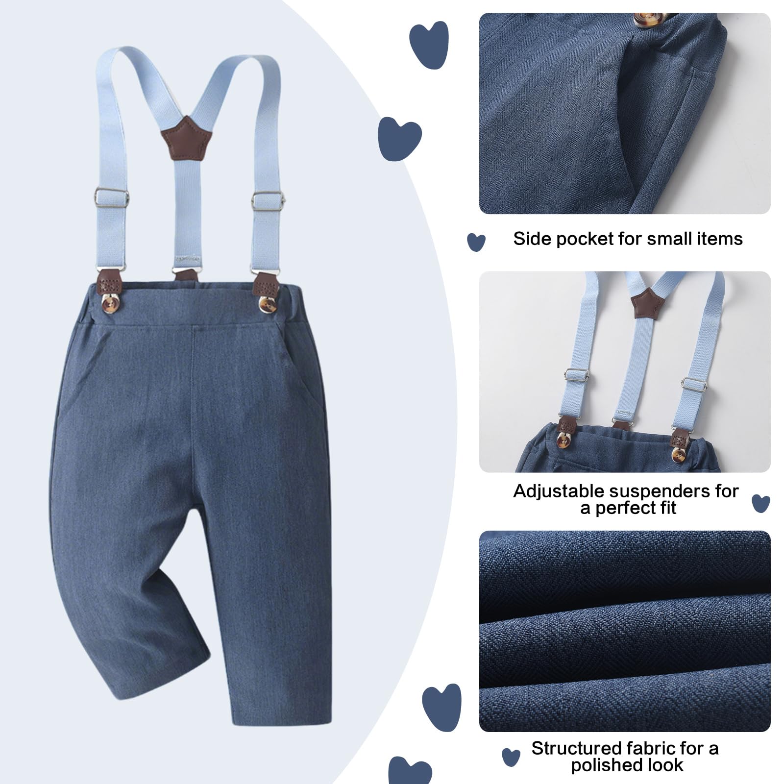Set completo per neonato body con bretelle e papillon e berretto piatto, completo elegante da cerimonia per neonato, abito da gentiluomo per matrimoni, battesimi e compleanni, 0-18 mesi
